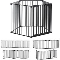 Stair Gate Dog Pens Pet PlayPen 5 Panel Freestanding Fireplace Christmas Tree Metal Fence Stair Barrier Room Divider w Door Aosom UK