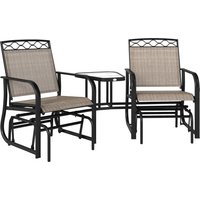 Double Outdoor Glider Chair 2 Seater Patio Rocking Chairs Swing Bench w Tempered Glass Table Mesh Fabric Backyard Garden