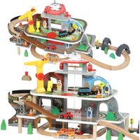 79 Piece Wooden Train Set Train Track Mine Themed Crane Helicopter