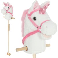 Unicorn Stick Horse Wood Wheels Real Pony Neighing Galloping Sounds Grip Handle 95 cm