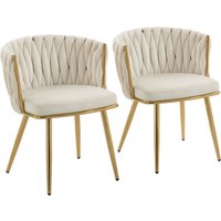 Velvet Feel Dining Chairs Set 2 Modern Upholstered Kitchen Chairs Woven Backrest Armrests Metal Legs Padded Seat Dining Room Bedroom Living Room