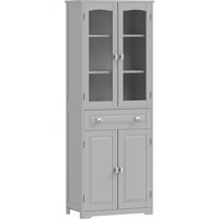 HOMCOM Freestanding Kitchen Cupboard, Storage Cabinet with 2 Adjustable Shelves, Drawer and Glass Door for Living Room, Grey | Aosom Ireland
