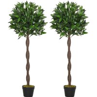 Artificial Topiary Bay Laurel Ball Trees Set 2 Decorative Plant Nursery Pot Indoor Outdoor Use 120cm Aosom UK