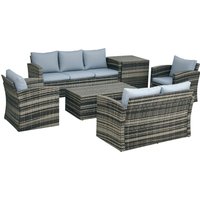 6 Pieces Rattan Garden Furniture Set 7 Seater Wicker Outdoor Furniture Set Storage Tea Table & Side Table