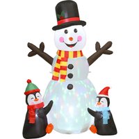 6FT Christmas Inflatables Snowman & Penguins Built LED Lights Flashing Projector Light Blow Up Christmas Inflatable Decoration Indoor Outdoor Decor Garden