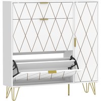 HOMCOM HOMCOM schmaler Schuhschrank mit 2 klappbaren Schubladen, moderner Schuhschrank mit Seitenschrank und verstellbaren Einlegeböden, 10-14 Paar Schuhe, für Flur/Eingang, 110x25x110,6 cm, Weiß Aosom