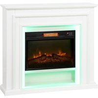 HOMCOM Electric Fireplace with RGB LED Lights, Realistic Flame Effect & 3 Brightness Levels, 1800W Inset Electric Fire and Mantel Reach up to 30 m² Space with Remote & Timer for Living Room, White