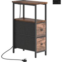 Narrow Side Table Charging Station 2 Drawers AC Outlet & Dual USB Ports Modern Storage Bedroom & Living Room Aosom UK