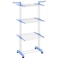 Foldable Clothes Drying Rack 4 Tier Steel Garment Laundry Rack Castors Indoor Outdoor Use