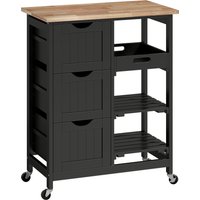 Rolling Kitchen Island Cart Bar Serving Cart Compact Trolley on Wheels Wood Top Shelves & Drawers Home Dining Area