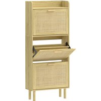 HOMCOM HOMCOM Schmaler Schuhschrank mit 3 Klappfächern, Schuhschrank für Flur mit offenem Fach, Holzbeine, für 12-18 Paar Schuhe, 65x24,5x153 cm, Eiche Aosom