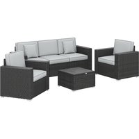 5 Seater Rattan Garden Furniture Set Wide Armrests Cushions Pillows Patio Dark Grey