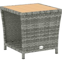 Side Table 2 Tier Outdoor Coffee Table Storage Shelf PS Wood Slat Top Light