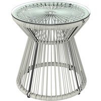 Rattan Outdoor Coffee Table PE Rattan Wicker Bistro Side Table Tempered Glass Top Light Grey