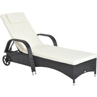 Waterproof Rattan Sun Lounger Recliner Bed Garden Patio Outdoor Wicker Adjustable Headrest Furniture Aosom UK