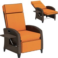Garden Recliner Cushion Outdoor Recliner Chair Adjustable Backrest & Footrest Side Tray