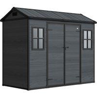8 x 4 ft Resin Garden Shed Wood Effect Outdoor Storage Shed Floor Windows Lockable Doors Vents Dark Grey