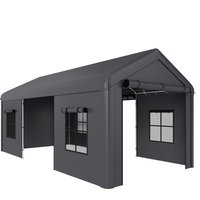 3 x 6 m Heavy Duty Carport Portable Garage Car Canopy Tent Galvanised Frame Doors Windows Dark Grey