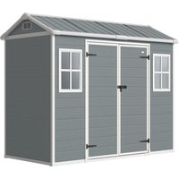 8 x 4 ft Resin Garden Shed Wood Effect Outdoor Storage Shed Floor Windows Lockable Doors Vents Light Grey