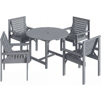 5 Pieces Garden Dining Set Parasol Hole Round Outdoor Table Chairs 4 Seater Wooden Garden Furniture