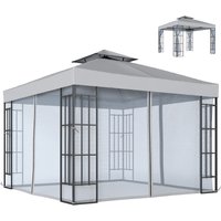 3 x 3 Patio Gazebo Canopy Garden Pavilion Tent Shelter 2 Tier Roof Mosquito Netting Light Grey