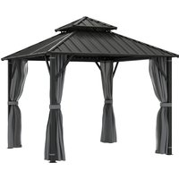 3 x 3 Hardtop Gazebo Canopy Metal Roof Waterproof Permanent Pavilion Garden Gazebo Netting Curtains