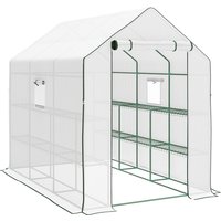 Walking Greenhouse PE Cover 3 Tier Shelves Roll up Door & Mesh Windows 1.4 x 2 x 1.9m Aosom UK