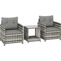 Rattan Bistro Set 3 Piece Garden Furniture Set 2 Tier Glass Top Table Cushions Mixed