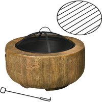 Outdoor Fire Pit 61.5 cm Metal Wood Burning Fireplace Spark Cover Poker Woodgrain Design