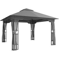 3.3 x 3.3 m Outdoor Garden Gazebo Post Shelves UPF50+ Patio Permanent Pavilion Hook Dark Grey