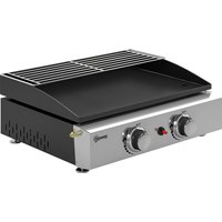 2 Burner Grill Griddle Portable Gas Plancha Warming Rack 5 kW Tabletop Gas BBQ Grease Cup