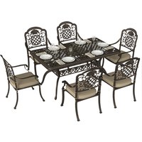 Garden Dining Set 6 Cast Aluminium Outdoor Table Chairs Set Cushions Parasol Hole Patio Tone