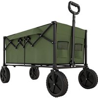 Foldable Festival Trolley on Wheels Collapsible Wagon Cart Adjustable Handle 2 Cup Holders Dark Green