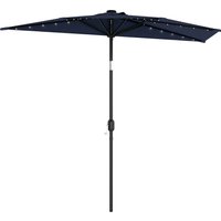2.6 m Half Garden Parasol Solar LED Lights UPF50+ Semi Round Umbrella 30° Tilt Crank Handle Dark Blue