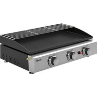 3 Burner Grill Griddle Portable Gas Plancha Warming Rack 7.5 kW Tabletop Gas BBQ Grease Cup