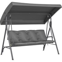 3 Seater Garden Swing Chair Patio Rocking Bench Tilting Canopy Removable Cushion Steel Frame Dark Grey