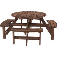 Wooden Garden Dining Set 8 Seater Patio Furniture Set Round Picnic Table Parasol Hole Outdoor Garden