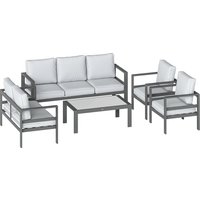5 Pieces Aluminium Garden Furniture Set Olefin Cushions Extra Deep Outdoor Garden Sofa Set Dark Grey