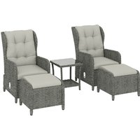 5 Piece Garden Furniture Set Rattan Reclining Garden Chair Set 2 Footstool Cushion Balcony