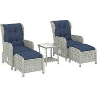 5 Piece Garden Furniture Set Rattan Reclining Garden Chair Set 2 Footstool Cushion Balcony Dark Blue