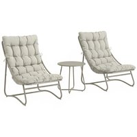 3 Piece Garden Bistro Set Round Outdoor Bistro Table Chairs Set 2 Texteline Seat Cushions Light Grey