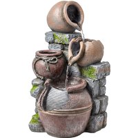 Outdoor Fountain 4 Tier Rustic Pots & Planter Garden Fountain LED Lights Rustic