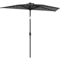 2.6 m Half Garden Parasol Solar LED Lights UPF50+ Semi Round Umbrella 30° Tilt Crank Handle Dark Grey