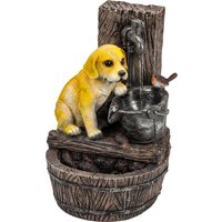 Garden Water Feature 3 Tier Rustic Puppy Design Freestanding Resin LED Lights Adjustable Flow Rustic
