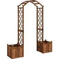 Wooden Garden Arch 2 Planter Boxes Outdoor Arch Trellis Climbing Vines Carbonised