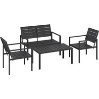 4 Piece Garden Furniture Set Outdoor Sofa Set HDPE Slatted Loveseat Armchairs Coffee Table Metal Frame