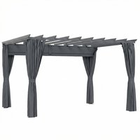 3.6 x 3 m Pergola Retractable Roof Canopy Curtains Aluminium Garden Pergola Gazebo Sun Shade Shelter Dark Grey