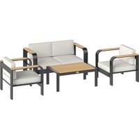 4 Seater Aluminium Garden Furniture Set Olefin Cushions Garden Sofa Set Loveseat Armchairs Table