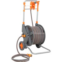 Hose Reel Cart Wheels 45+2m Garden Hose Reel 2 Patterns Nozzle Faucet Adaptors Rewind Handle