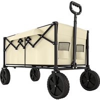 Foldable Festival Trolley on Wheels Collapsible Wagon Cart Adjustable Handle 2 Cup Holders